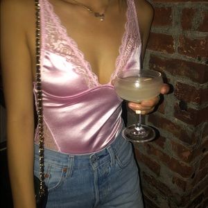 URBAN OUTFITTERS PINK SATIN BODYSUIT